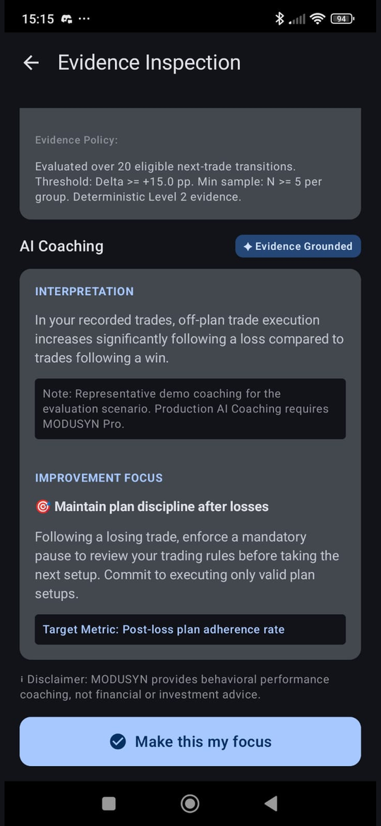 Evidence Inspection & AI Coaching Screen — Actionable Improvement Focus